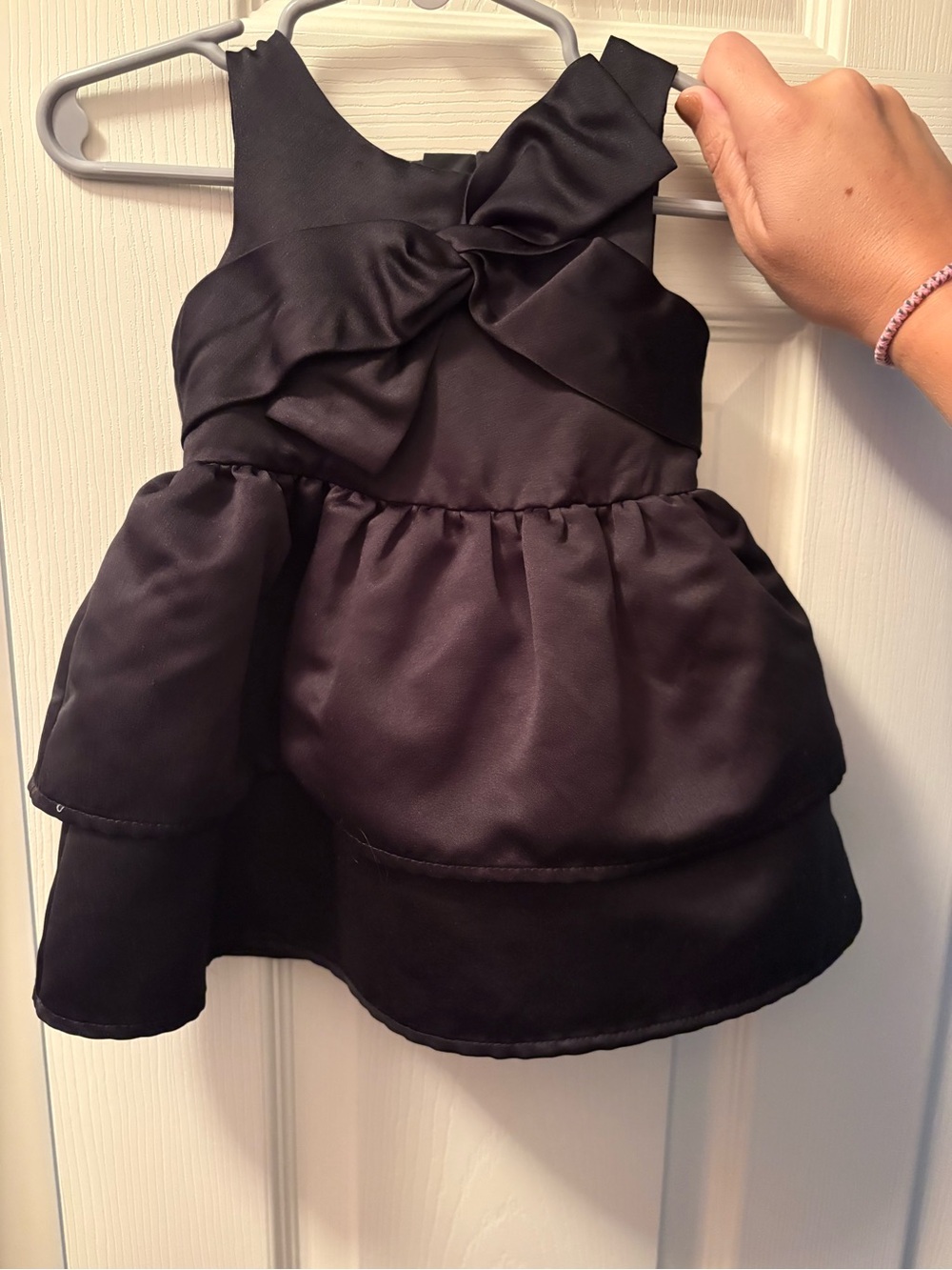 Cat & Jack Black Bow Tiered Satin Girls Dress